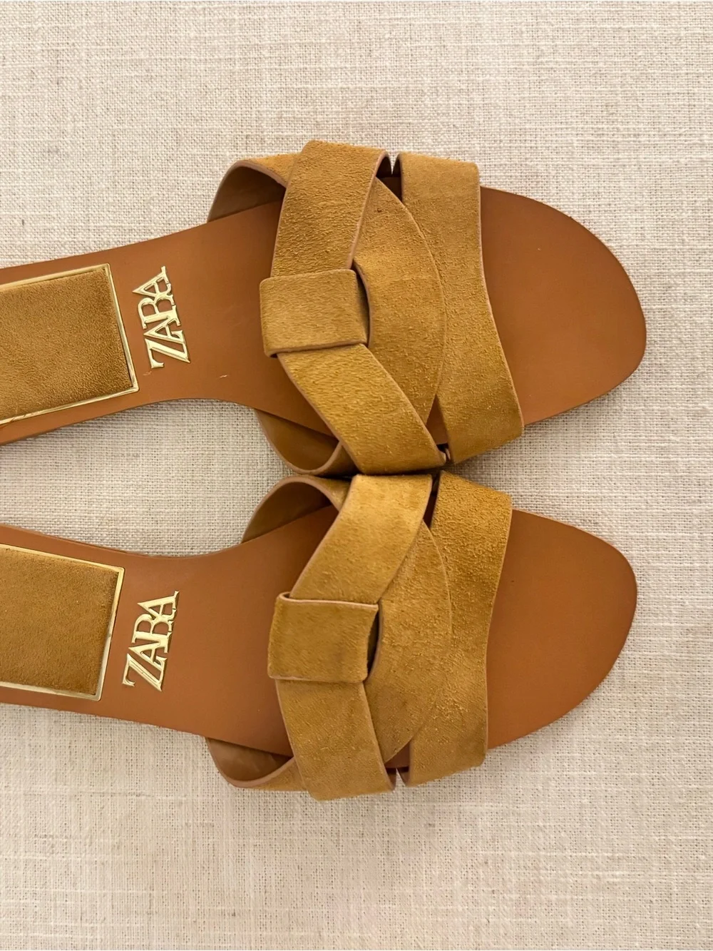 ZARA Tan Suede Braided Slide Sandals - Picture 1 of 6